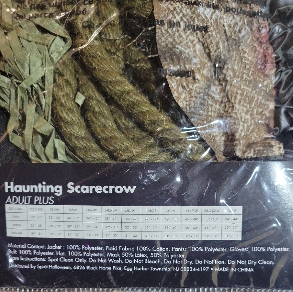 NWT Spirit Halloween Adult 2X Haunting Scarecrow Costume Mask Hat Pants Gloves - Picture 4 of 8